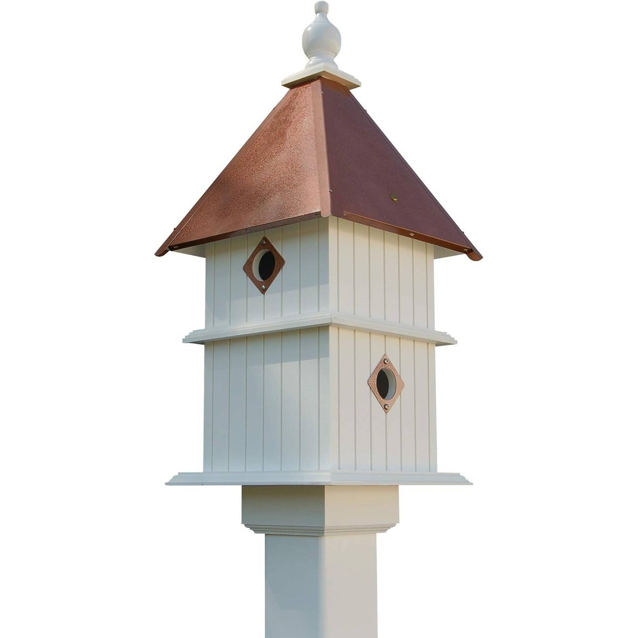 White and Copper Two-Story Birdhouse for Songbirds PVC Outdoor Garden Patio Deck Nesting Box